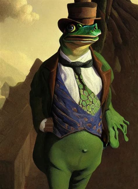 Frog Gentleman In A Costume Portrait By Lajos Ber N Stable Diffusion