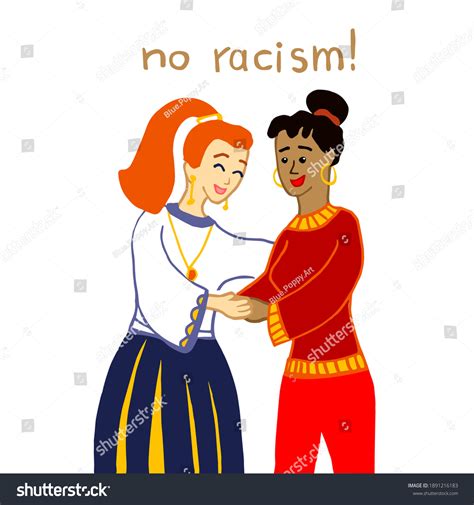 No Racism Darkskinned Girl Hug Lightskin Stock Vector Royalty Free