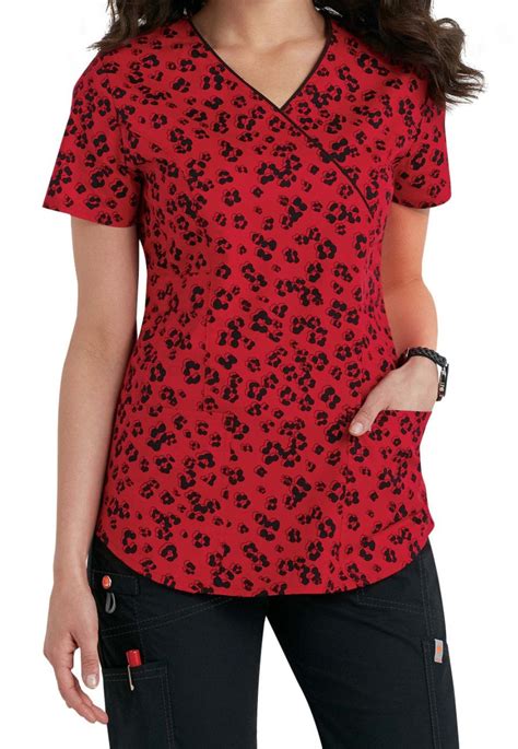 Code Happy A Little Leopard Crossover Print Scrub Tops With Certainty