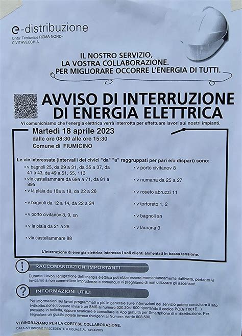 Interruzione Energia Elettrica In Alcune Strade Di Fregene Il 18 Aprile