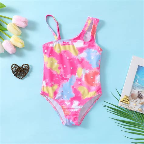 Xdzjlr Girl Swimsuit For Summer Ruffles Piece Cartoon Prints Beach Bikini Swimwear Hot Pink