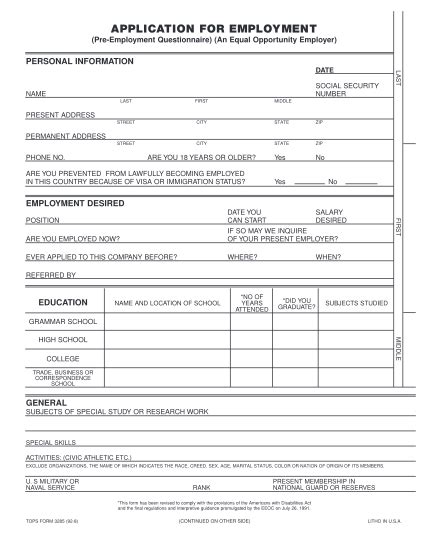 Printable Job Application Template