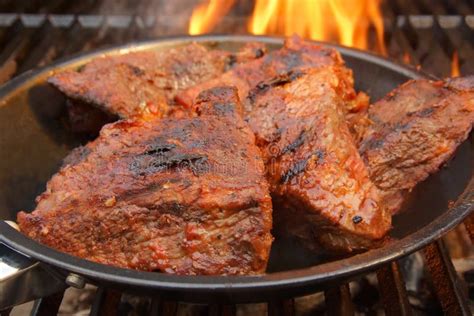 Beef Steak On The Bbq Grill With Flames Stock Image Image Of Cook