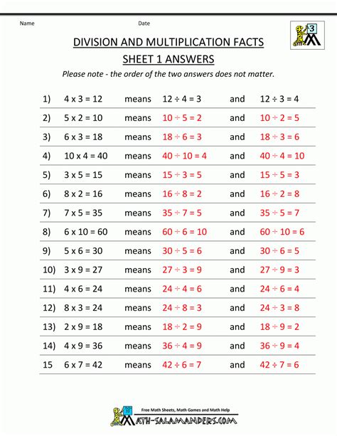 Printable Division Facts Worksheets Printable Worksheets