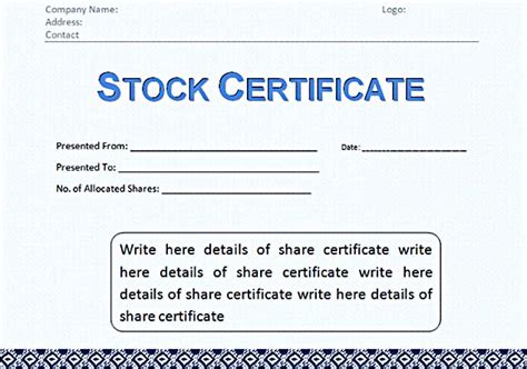 Stock Certificate Template Free in Word and PDF