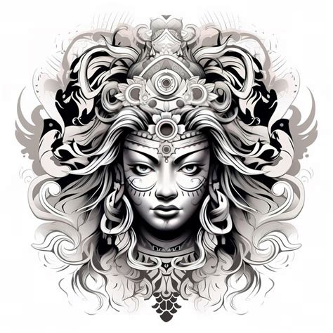 Durga Maas Divine Face art black and white | Premium AI-generated image