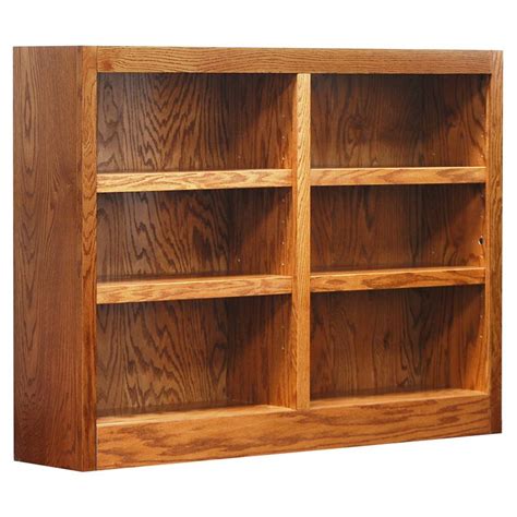 Traditional Tall Shelf Double Wide Wood Bookcase In Dry Oak