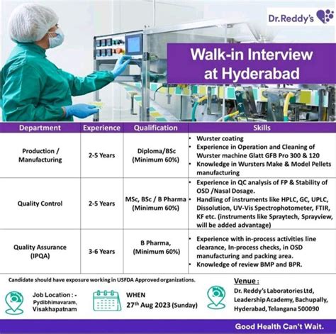 Dr Reddys Laboratories Ltd Walk In Drive On 27th Aug 2023 Sunday