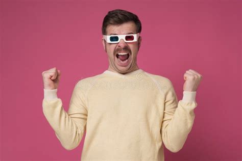 Young Man Wearing 3d Glasses Enjoying The Film Stock Photo Image Of