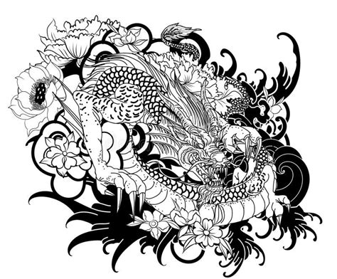 Hand Drawn Dragon Tattoo Coloring Book Japanese Style Stock Vector