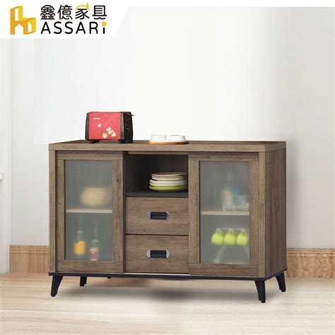 Assari 灰橡4尺推門餐櫃寬121x深40x高82cm Pchome 24h購物