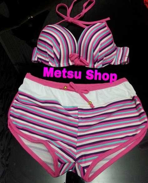 Jual Bikini Bra Set Sexy Swimming Pakaian Seksi Baju Renang Pink Salur