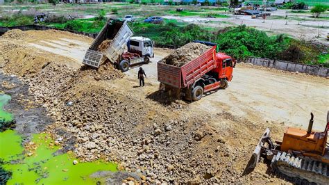 Successful Completed Land Fill Up Process By Ton Dump Truck