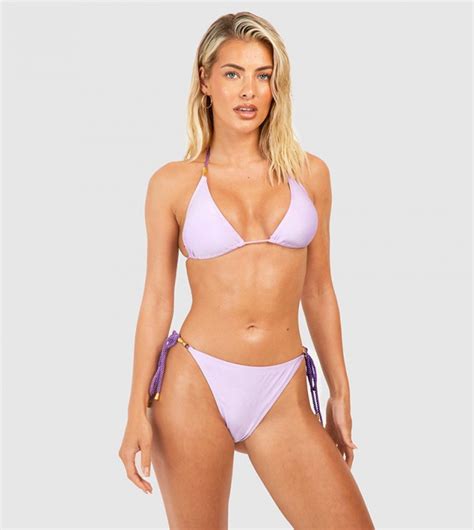 Buy Boohoo Rope Detail Padded Triangle Bikini Set In Purple Thstreet