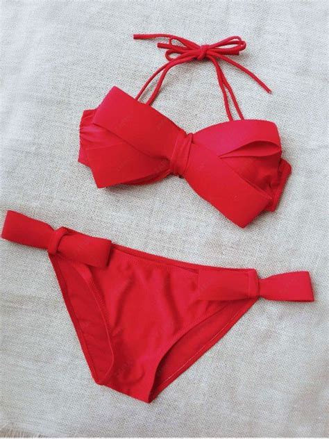 OFF Halter Bow Tie Bikini In RED ZAFUL