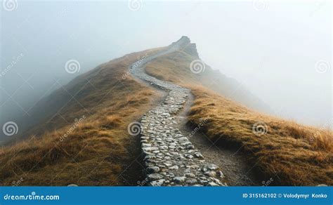 Misty Path Ascending Hill in Semi-Visible Conditions Stock Photo ...