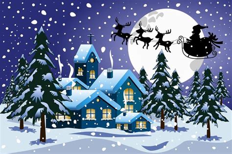 Cartoon snowy Christmas night scene - Download Free Vectors, Clipart Graphics & Vector Art