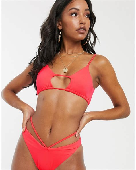 ASOS Cut Out Under Boob Bikini Top In Red Lyst UK