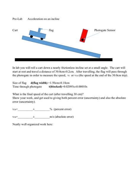 Solved Pre Lab Acceleration On An Incline Cart Flag Chegg