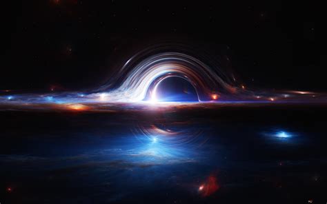 Black hole surrounded with light waves in outer space 4K wallpaper download