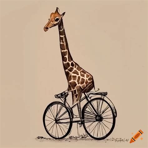 Giraffe Riding An Old Timey Bicycle In A Pencil Drawing On Craiyon