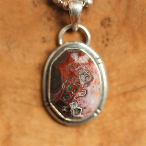 Rose Cut Crazy Lace Agate Pendant Silversmith Sterling Silver