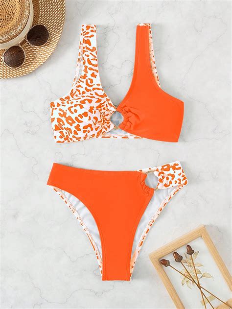 SHEIN Swim Vcay Leopard Print Ring Linked Bikini Swimsuit SHEIN USA