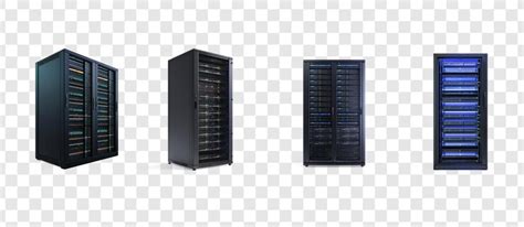 collection  modern network server rack front view isolate