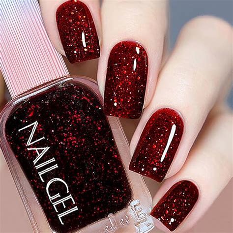 Amazon ASMAYSA Red Glitter Nail Polish Quick Dry Wine Red Nail