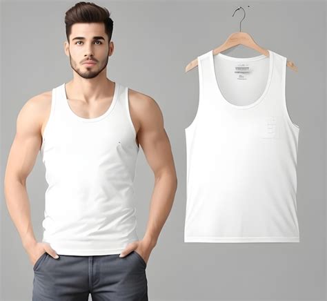 Premium Photo Young Man Wearing Blank White Tank Top Mockup Print