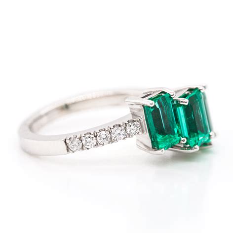 Three Stone Emerald Cut Emerald Ring Emeralds International Llc