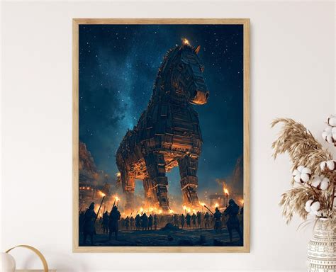 trojan horse starry night art print greek mythology fine art etsy