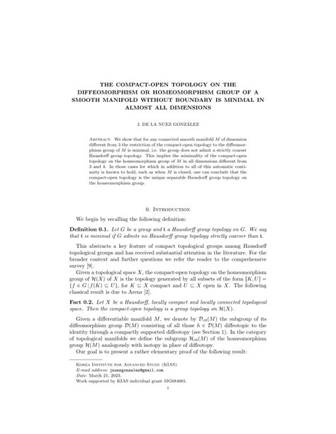 (PDF) The compact-open topology on the diffeomorphism or homeomorphism group of a smooth ...