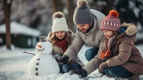 Happy family building snowman in front of their home 30049297 Stock ...