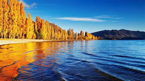 Water Ripples Mountains Trees Landscape Sunlight Clouds Sky