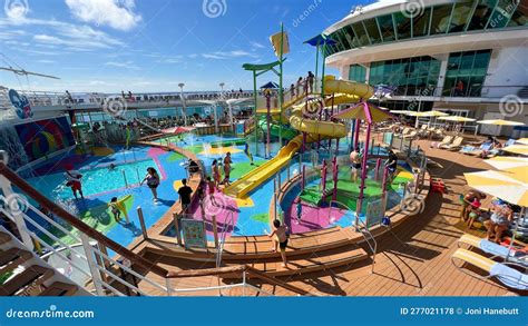 The Family Pool Area on the Royal Caribbean RCL Cruise Ship Independence of the Seas in Port ...