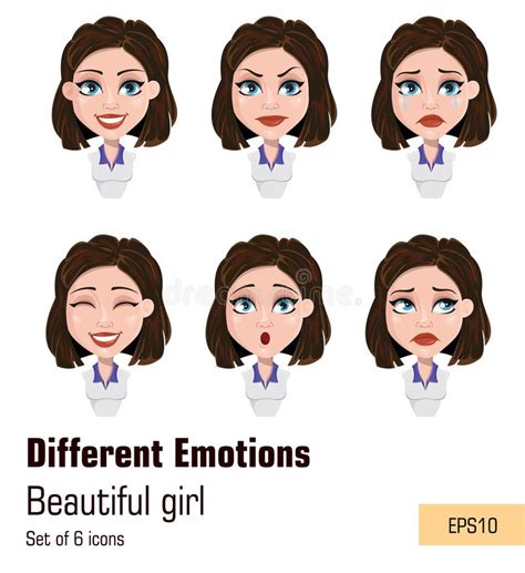 Facial Expressions Of A Beautiful Woman Different Female Emotions Set