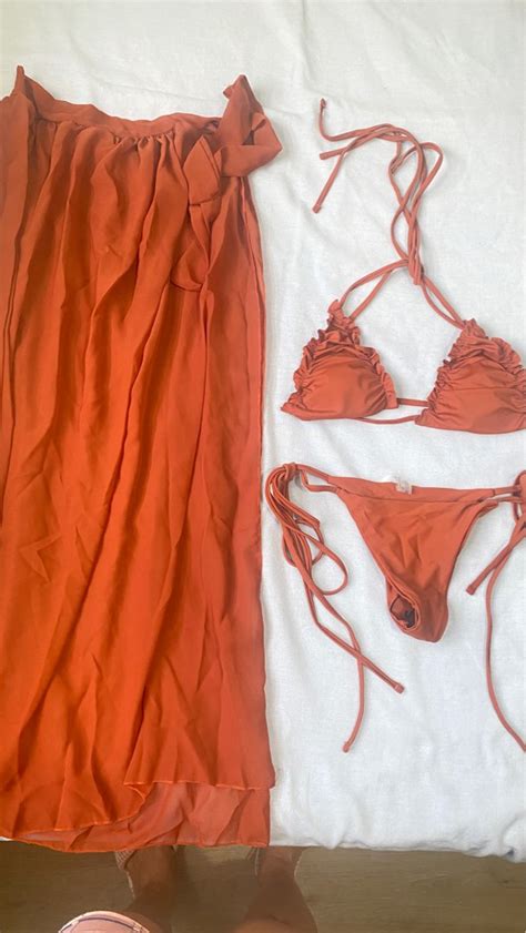 Rusty Brown Set Bikini With Beach Skirt Women S Fashion Swimwear Bikinis Swimsuits On