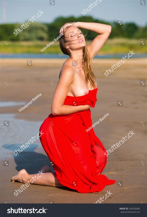 Beautiful Nude Woman Red Fabric Posing Stock Photo Shutterstock