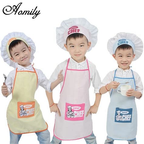 Aomily 1 Set Polyester Kids Apron and Chef Hat Child Cooking Baby Apron ...