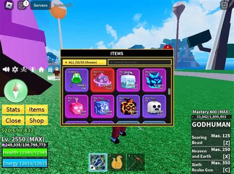 Blox Fruits 2550 Lvl GodHuman MAX Flame HS Gravity Fruit Blizzard Fruit