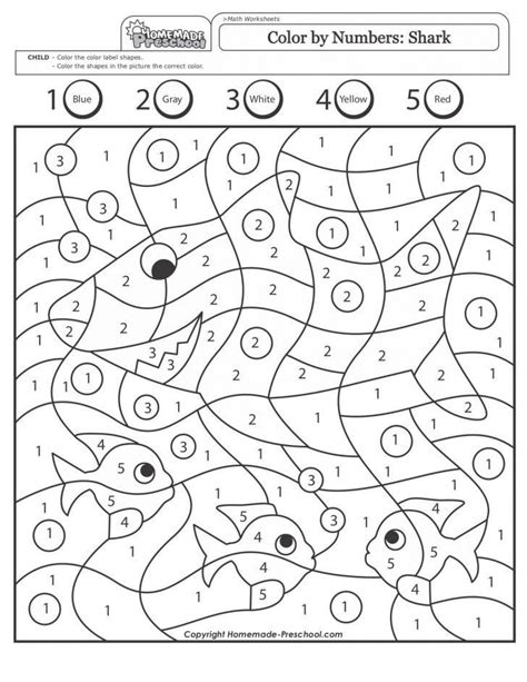 20 Kindergarten Color By Number Worksheets