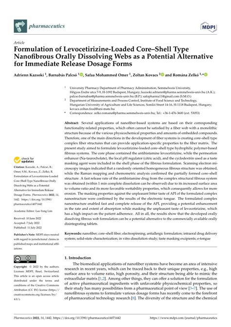 Pdf Formulation Of Levocetirizine Loaded Core Shell Type Nanofibrous