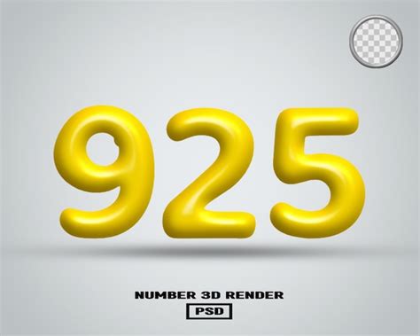 Premium PSD 3d Render Number 925 Yellow Glossy Color