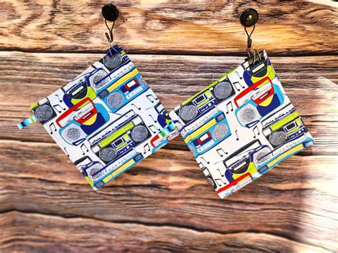 Handmade Quilted Set Of Pot Holders Hot Pads Retro Vintage Boombox Radios Stereos S Theme
