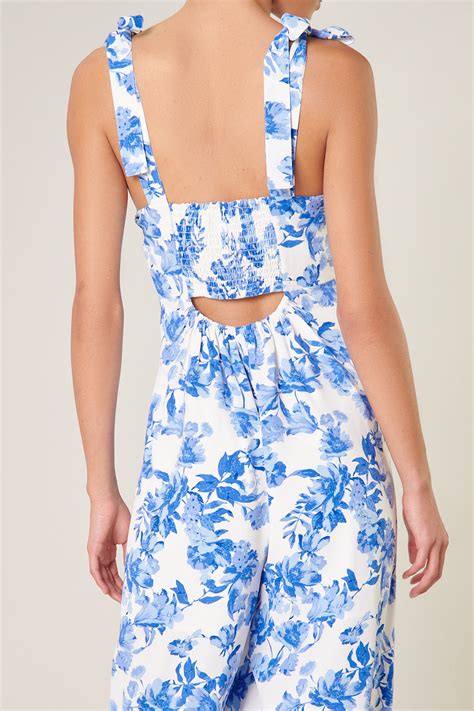 Antoinette Blue Floral Sunday Cut Out Jumpsuit Sugarlips