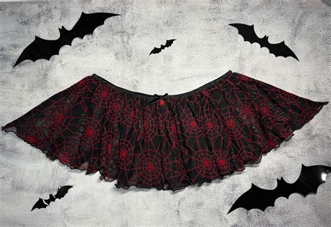 Halloween Spiderweb Lingerie Ruffle Mini Skirt Spider Charm Etsy