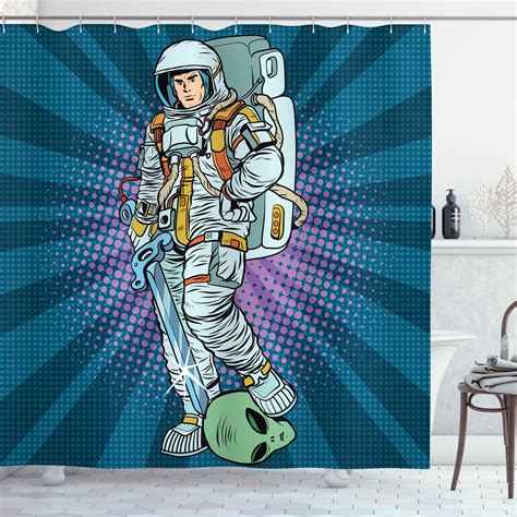 Ambesonne Astronaut Shower Curtain Galaxy Design Wx L Teal And