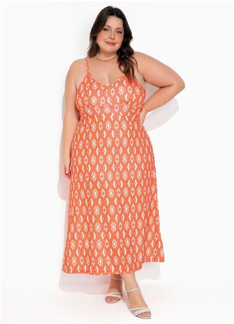 Vestido Étnico Laranja Alcinhas Plus Size Marguerite