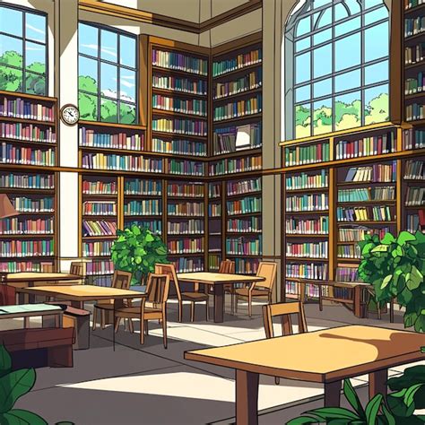 Cartoon illustration of a library with many books | Premium AI ...